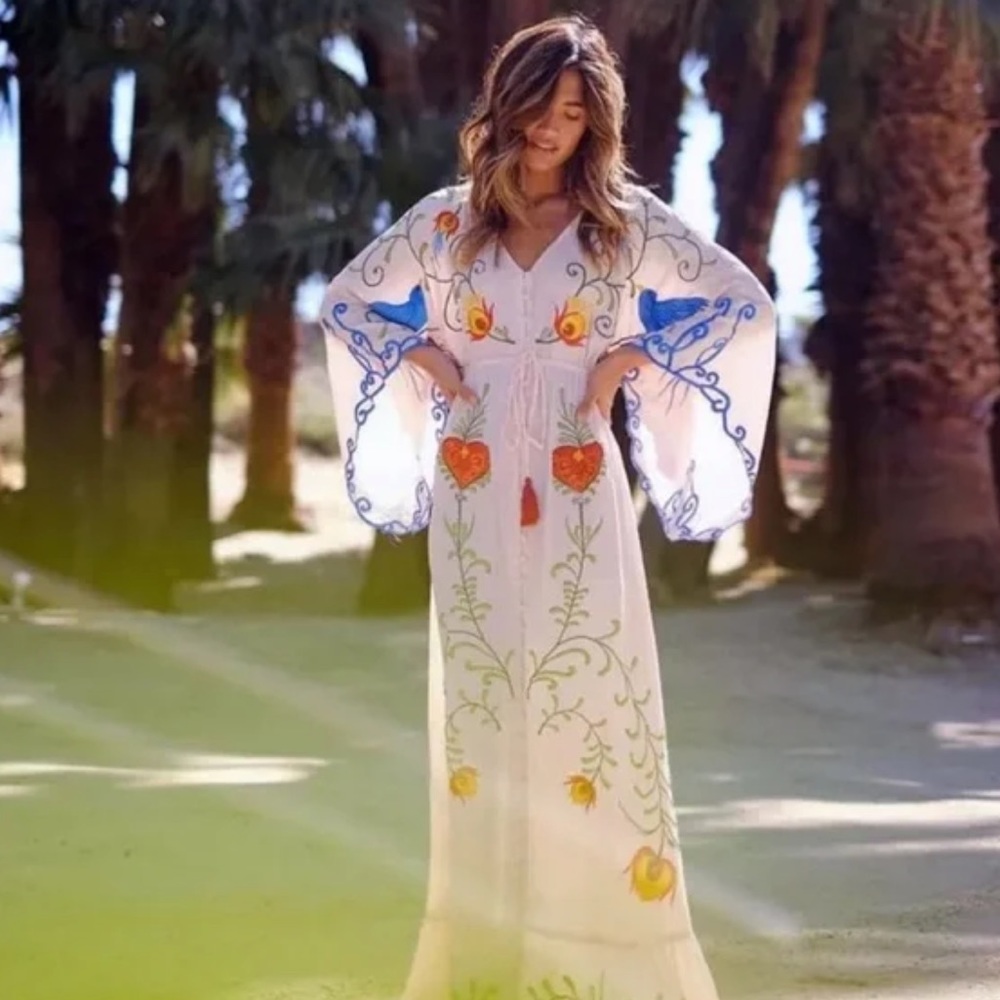 LAST 1! #221 Bohemian Embroidered Button Down Maxi Dream Dress - Picture 5 of 10
